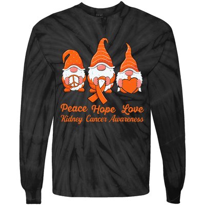 Cute Gnomes Support Orange Ribbon Kidney Cancer Awareness Tie-Dye Long Sleeve Shirt