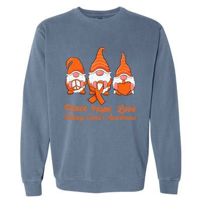 Cute Gnomes Support Orange Ribbon Kidney Cancer Awareness Garment-Dyed Sweatshirt