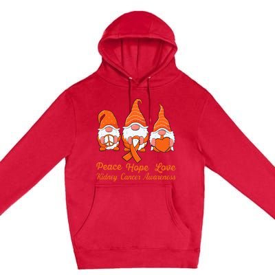 Cute Gnomes Support Orange Ribbon Kidney Cancer Awareness Premium Pullover Hoodie