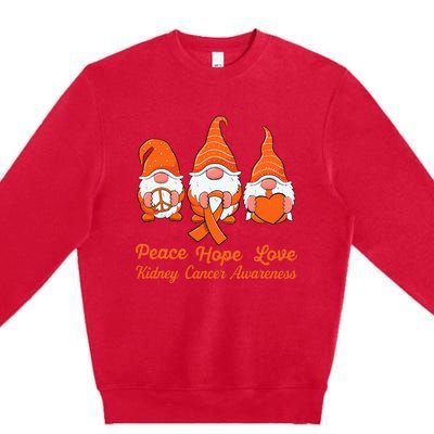 Cute Gnomes Support Orange Ribbon Kidney Cancer Awareness Premium Crewneck Sweatshirt