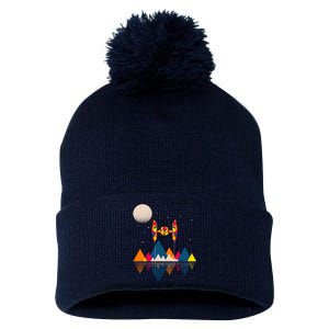 Cool Geometric SciFi Wilderness Pom Pom 12in Knit Beanie