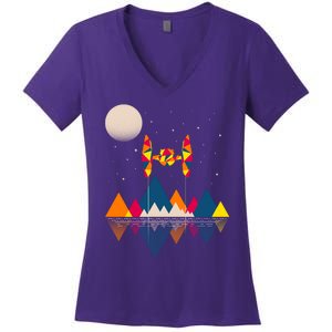 Cool Geometric SciFi Wilderness Women's V-Neck T-Shirt