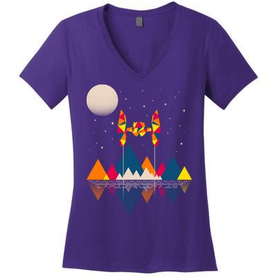 Cool Geometric SciFi Wilderness Women's V-Neck T-Shirt