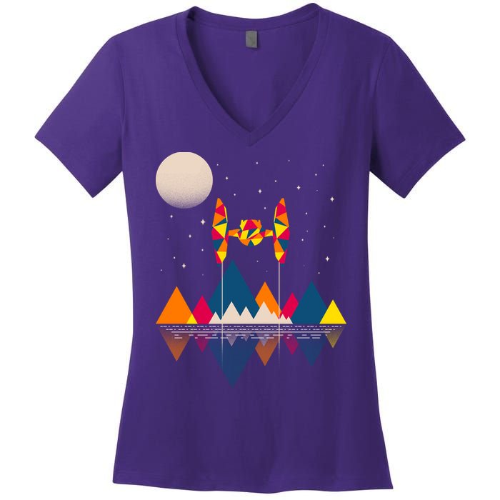 Cool Geometric SciFi Wilderness Women's V-Neck T-Shirt