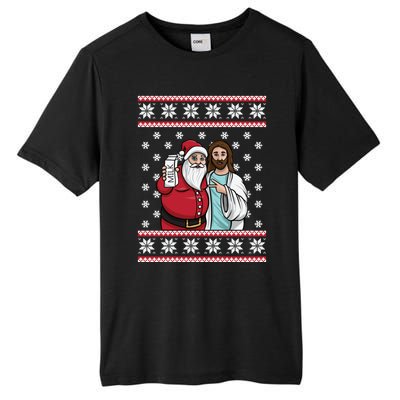 Christmas Graphic Santa And Jesus Jingle Bros Milk Food Ugly Gift Tall Fusion ChromaSoft Performance T-Shirt