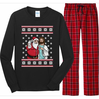 Christmas Graphic Santa And Jesus Jingle Bros Milk Food Ugly Gift Long Sleeve Pajama Set