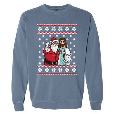 Christmas Graphic Santa And Jesus Jingle Bros Milk Food Ugly Gift Garment-Dyed Sweatshirt