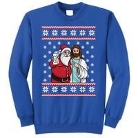 Christmas Graphic Santa And Jesus Jingle Bros Milk Food Ugly Gift Sweatshirt