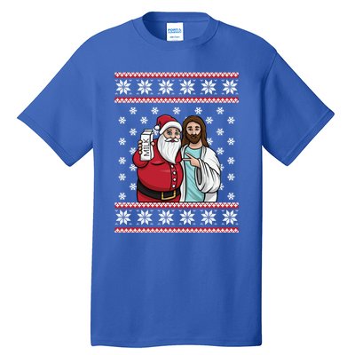 Christmas Graphic Santa And Jesus Jingle Bros Milk Food Ugly Gift Tall T-Shirt