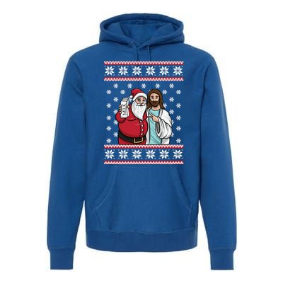 Christmas Graphic Santa And Jesus Jingle Bros Milk Food Ugly Gift Premium Hoodie