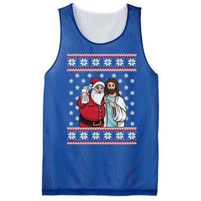 Christmas Graphic Santa And Jesus Jingle Bros Milk Food Ugly Gift Mesh Reversible Basketball Jersey Tank