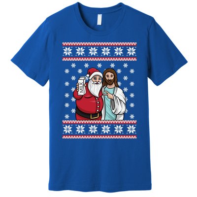 Christmas Graphic Santa And Jesus Jingle Bros Milk Food Ugly Gift Premium T-Shirt