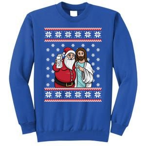 Christmas Graphic Santa And Jesus Jingle Bros Milk Food Ugly Gift Tall Sweatshirt