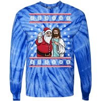 Christmas Graphic Santa And Jesus Jingle Bros Milk Food Ugly Gift Tie-Dye Long Sleeve Shirt