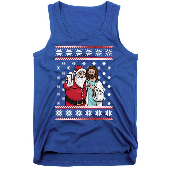 Christmas Graphic Santa And Jesus Jingle Bros Milk Food Ugly Gift Tank Top