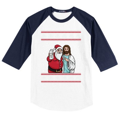 Christmas Graphic Santa And Jesus Jingle Bros Milk Food Ugly Gift Baseball Sleeve Shirt