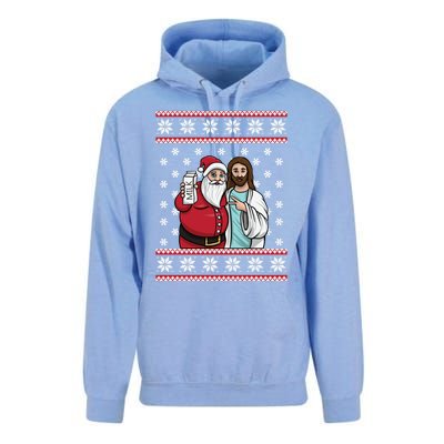 Christmas Graphic Santa And Jesus Jingle Bros Milk Food Ugly Gift Unisex Surf Hoodie