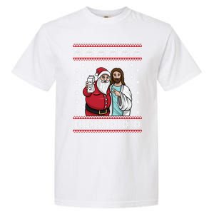 Christmas Graphic Santa And Jesus Jingle Bros Milk Food Ugly Gift Garment-Dyed Heavyweight T-Shirt