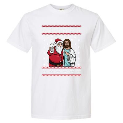 Christmas Graphic Santa And Jesus Jingle Bros Milk Food Ugly Gift Garment-Dyed Heavyweight T-Shirt