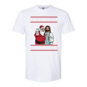 Christmas Graphic Santa And Jesus Jingle Bros Milk Food Ugly Gift Softstyle CVC T-Shirt