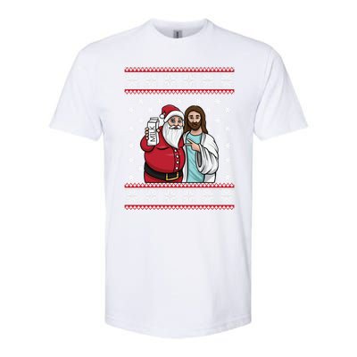 Christmas Graphic Santa And Jesus Jingle Bros Milk Food Ugly Gift Softstyle CVC T-Shirt