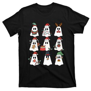 Cute Ghost Spooky Christmas Santa Hat Funny Family Pajama T-Shirt