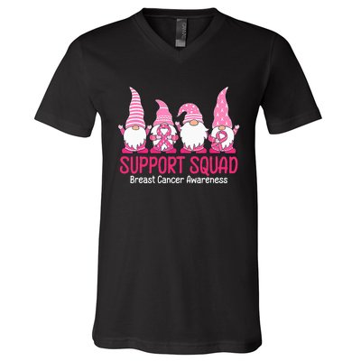 cute gnome support squad breast cancer awareness V-Neck T-Shirt