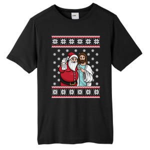 Christmas Graphic Santa And Jesus Jingle Bros Milk Food Ugly Gift Tall Fusion ChromaSoft Performance T-Shirt