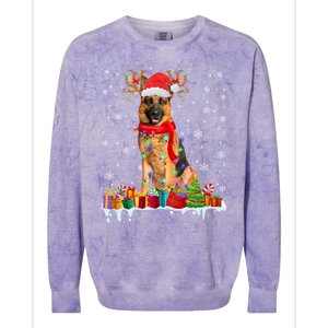 Cute Ger Shepherd Dog Christmas Lights Xmas Santa Hat Gift Colorblast Crewneck Sweatshirt