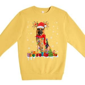 Cute Ger Shepherd Dog Christmas Lights Xmas Santa Hat Gift Premium Crewneck Sweatshirt