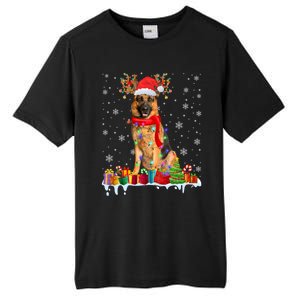 Cute Ger Shepherd Dog Christmas Lights Xmas Santa Hat Gift Tall Fusion ChromaSoft Performance T-Shirt