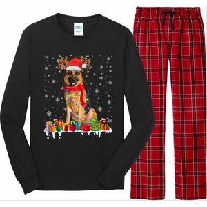 Cute Ger Shepherd Dog Christmas Lights Xmas Santa Hat Gift Long Sleeve Pajama Set