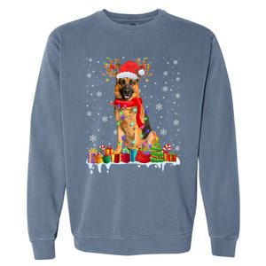 Cute Ger Shepherd Dog Christmas Lights Xmas Santa Hat Gift Garment-Dyed Sweatshirt