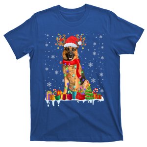 Cute Ger Shepherd Dog Christmas Lights Xmas Santa Hat Gift T-Shirt