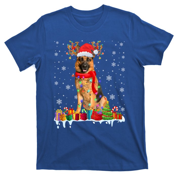 Cute Ger Shepherd Dog Christmas Lights Xmas Santa Hat Gift T-Shirt