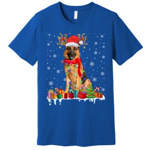 Cute Ger Shepherd Dog Christmas Lights Xmas Santa Hat Gift Premium T-Shirt