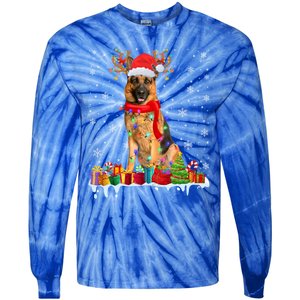 Cute Ger Shepherd Dog Christmas Lights Xmas Santa Hat Gift Tie-Dye Long Sleeve Shirt