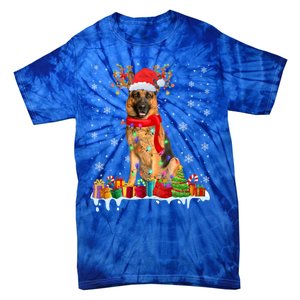 Cute Ger Shepherd Dog Christmas Lights Xmas Santa Hat Gift Tie-Dye T-Shirt