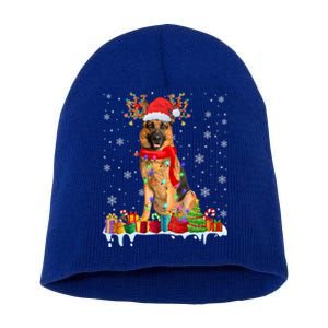 Cute Ger Shepherd Dog Christmas Lights Xmas Santa Hat Gift Short Acrylic Beanie