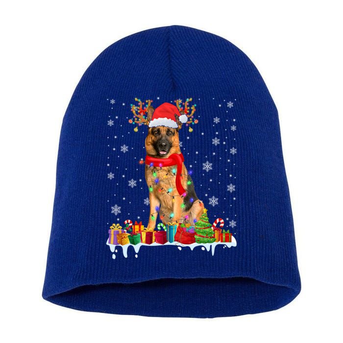 Cute Ger Shepherd Dog Christmas Lights Xmas Santa Hat Gift Short Acrylic Beanie