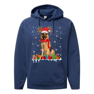 Cute Ger Shepherd Dog Christmas Lights Xmas Santa Hat Gift Performance Fleece Hoodie