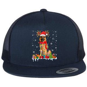 Cute Ger Shepherd Dog Christmas Lights Xmas Santa Hat Gift Flat Bill Trucker Hat