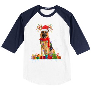 Cute Ger Shepherd Dog Christmas Lights Xmas Santa Hat Gift Baseball Sleeve Shirt