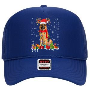 Cute Ger Shepherd Dog Christmas Lights Xmas Santa Hat Gift High Crown Mesh Back Trucker Hat