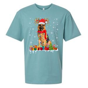 Cute Ger Shepherd Dog Christmas Lights Xmas Santa Hat Gift Sueded Cloud Jersey T-Shirt