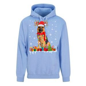 Cute Ger Shepherd Dog Christmas Lights Xmas Santa Hat Gift Unisex Surf Hoodie