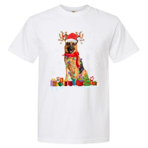 Cute Ger Shepherd Dog Christmas Lights Xmas Santa Hat Gift Garment-Dyed Heavyweight T-Shirt