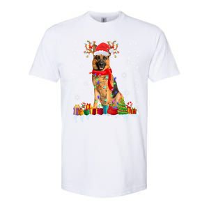 Cute Ger Shepherd Dog Christmas Lights Xmas Santa Hat Gift Softstyle CVC T-Shirt