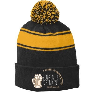 Cornhole Gift Sinkin & Drinkin Stripe Pom Pom Beanie