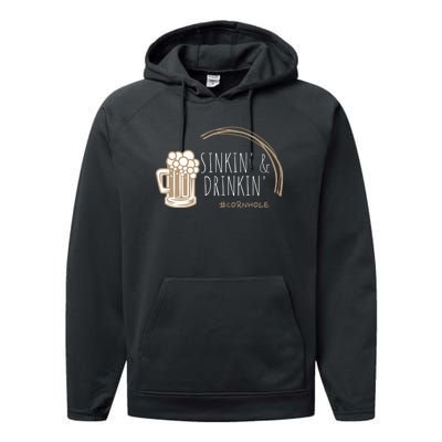 Cornhole Gift Sinkin & Drinkin Performance Fleece Hoodie